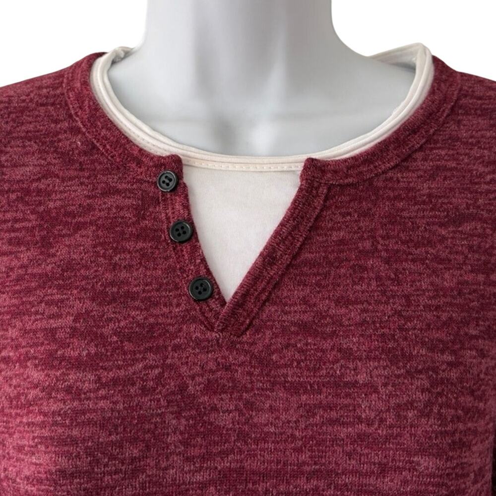 Historica Leonardo da Vinci Maroon White Faux Layer Henley Long Sleeve Shirt L - Picture 5 of 10